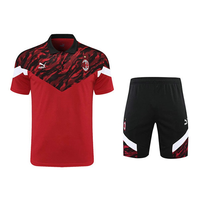 Camiseta Polo AC Milan + Cortos Negro/Rojo 2021/2022