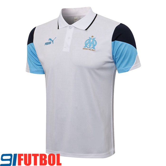 Camiseta Polo Marsella OM Blanca/Azul 2021/2022
