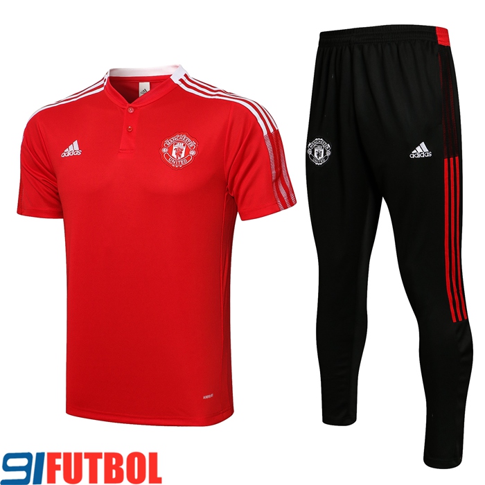 Camiseta Polo Manchester United + Pantalones Blanca/Rojo 2021/2022