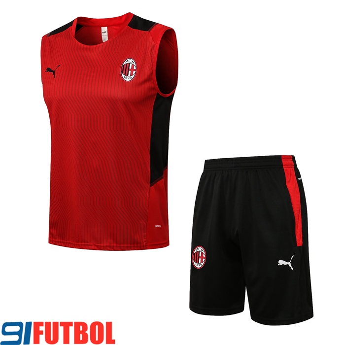 Camiseta Entrenamiento sin mangas AC Milan + Cortos Rojo/Negro 2021/2022