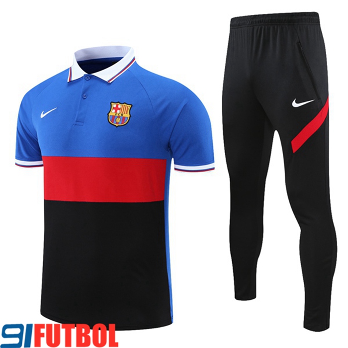 Camiseta Polo FC Barcelona + Pantalones Azul/Negro/Rojo 2021/2022