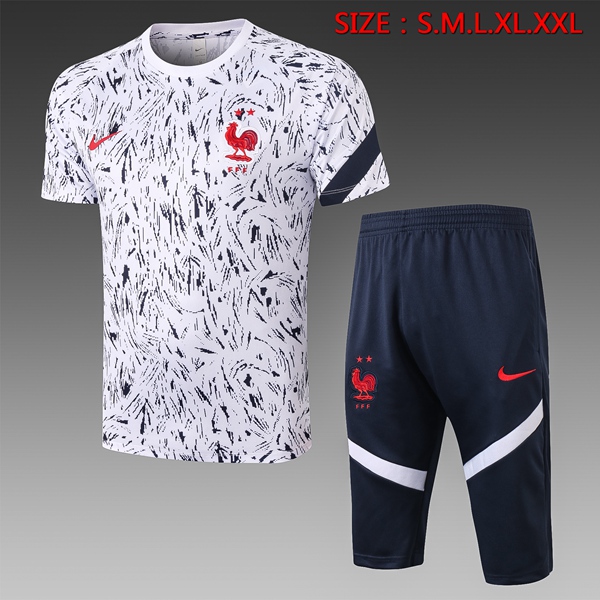 Camiseta Entrenamiento Francia + Pantalones 3/4 Blanca 2020/2021