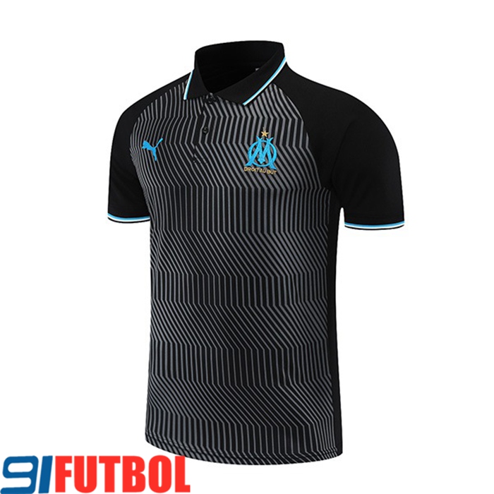 Camiseta Polo Marsella OM Gris /Negro 2021/2022