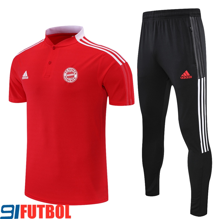 Camiseta Polo Bayern Munich + Pantalones Blancaa/Rojo 2021/2022