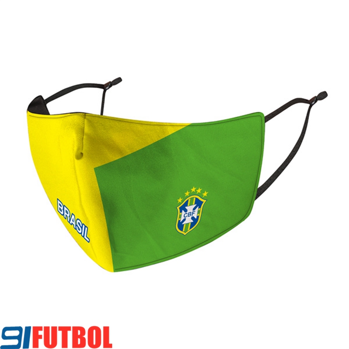 Mascarilla Futbol Brasile Amarillo/Verde Reutilisable
