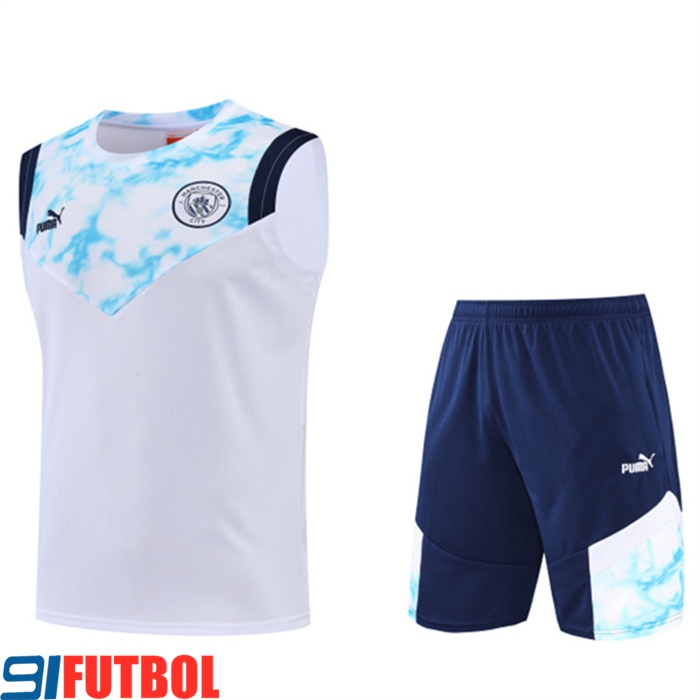 Camiseta Entrenamiento sin mangas + Cortos Manchester City Blanco 2022/2023