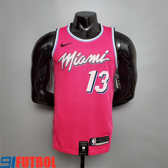 Camisetas Miami Heat (Adebayo #13) Rosa Encolure Ronde