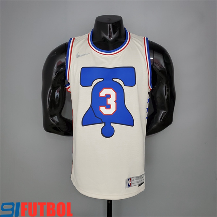 Camisetas Philadelphia 76ers (Iverson #3) 2021 Blanco Bonus Edition