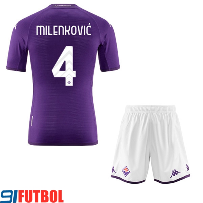 Camisetas De Futbol ACF Fiorentina (MILENKOVIĆ #4) Ninos Primera 2022/23