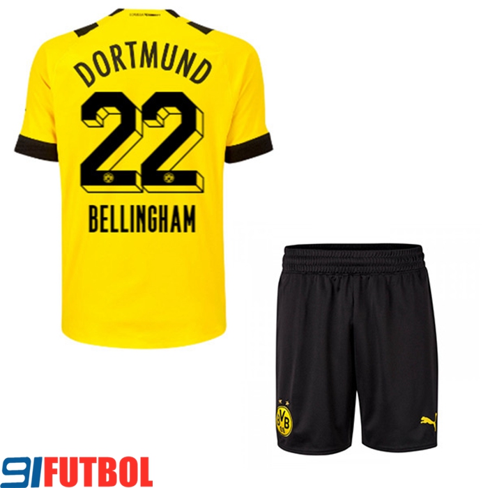 Camisetas De Futbol Dortmund BVB (BELLINGHAM #22) Ninos Primera 2022/23