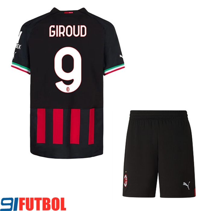 Camisetas De Futbol AC Milan (GIROUD #9) Ninos Primera 2022/23