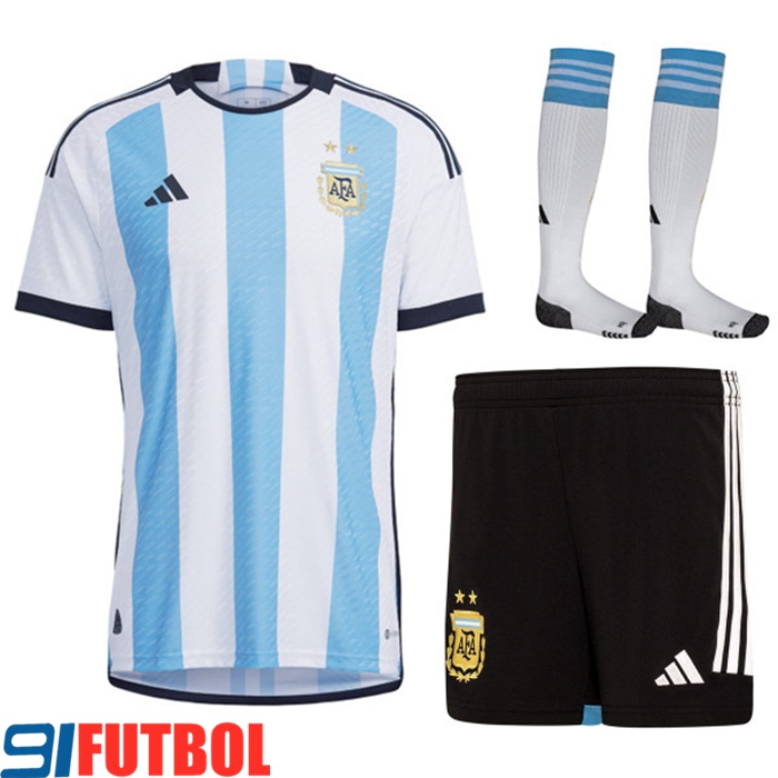 Camisetas De Futbol Argentina Primera (Cortos + Calcetines) Copa Del Mundo 2022