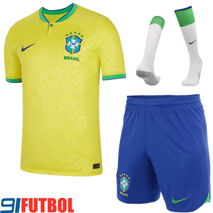 Camisetas De Futbol Brasil Primera (Cortos + Calcetines) Copa Del Mundo 2022
