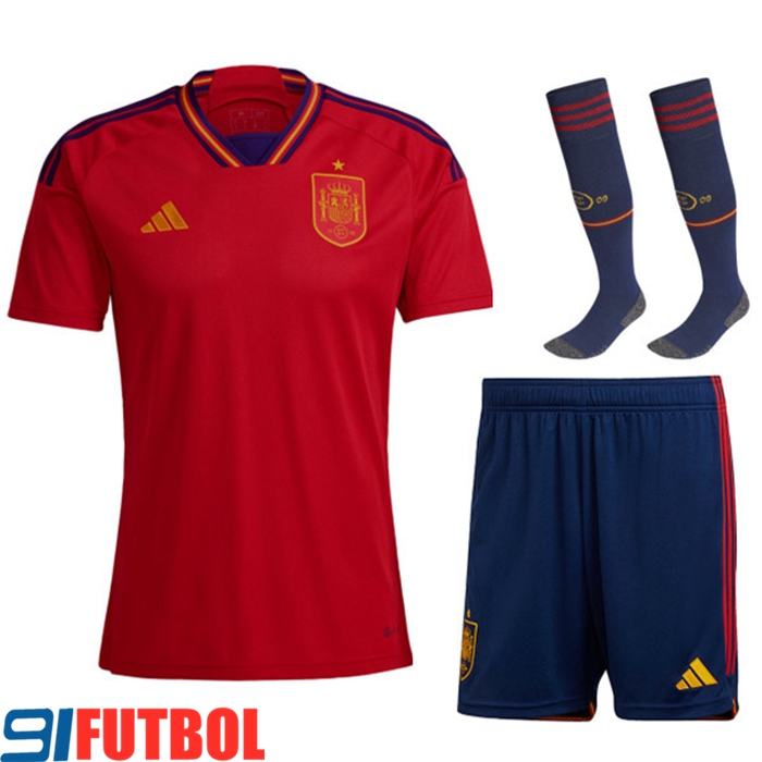 Camisetas De Futbol España Primera (Cortos + Calcetines) Copa Del Mundo 2022