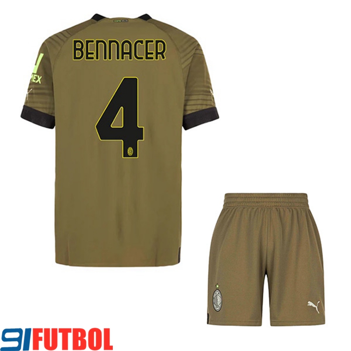 Camisetas De Futbol AC Milan (BENNACER #4) Ninos Tercera 2022/2023
