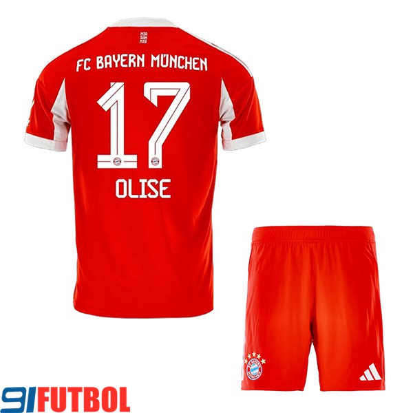 Camisetas De Futbol Bayern Munich (OLISE #17) Ninos 2025/2026 Primera