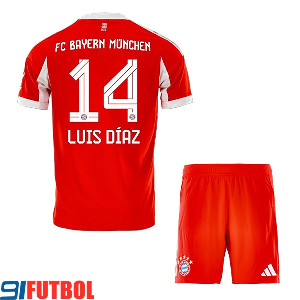 Camisetas De Futbol Bayern Munich (LUIS DÍAZ #14) Ninos 2025/2026 Primera
