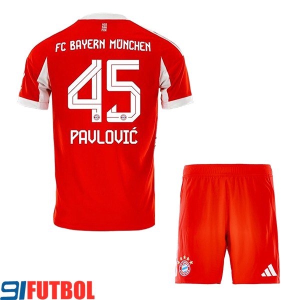 Camisetas De Futbol Bayern Munich (PAVLOVIC #45) Ninos 2025/2026 Primera