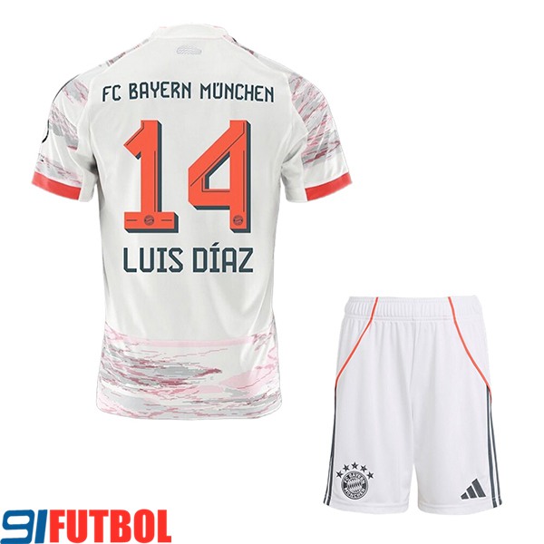 Camisetas De Futbol Bayern Munich (LUIS DÍAZ #14) Ninos 2025/2026 Segunda